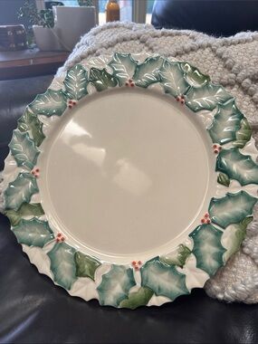 Vintage Neiman Marcus Holiday Holly Ceramic Serving Platter - Green and Red